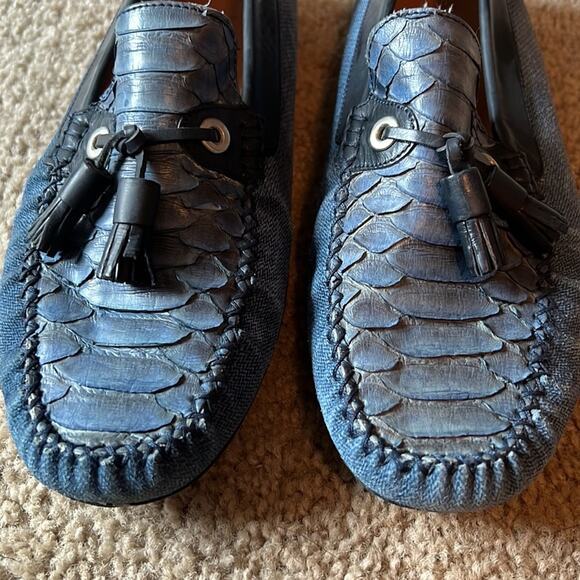 Moreschi Men’s Blue Loafers with Crocodile Skin Size 10 - Picture 3 of 5